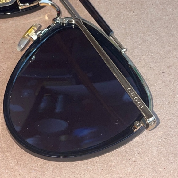 GUCCI Black Gold Frame Aviator Sunglasses Unisex GG0672S-001 58-19-145 - Picture 8 of 11